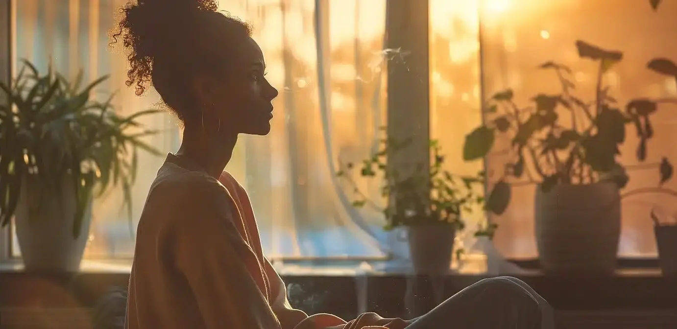 a person in a serene therapy session, surrounded by calming colors and natural light, embracing the strength in seeking help for mental health.