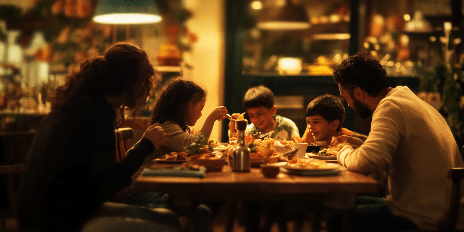 a representation of a family having lunch together after a family therapy session in Charlotte