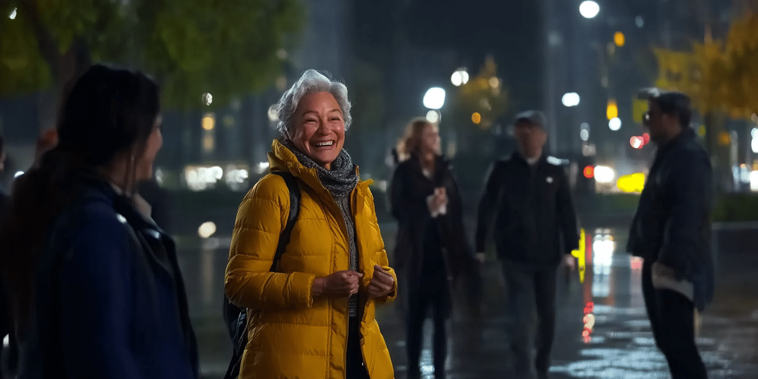 a woman smiling showing her good mental health
