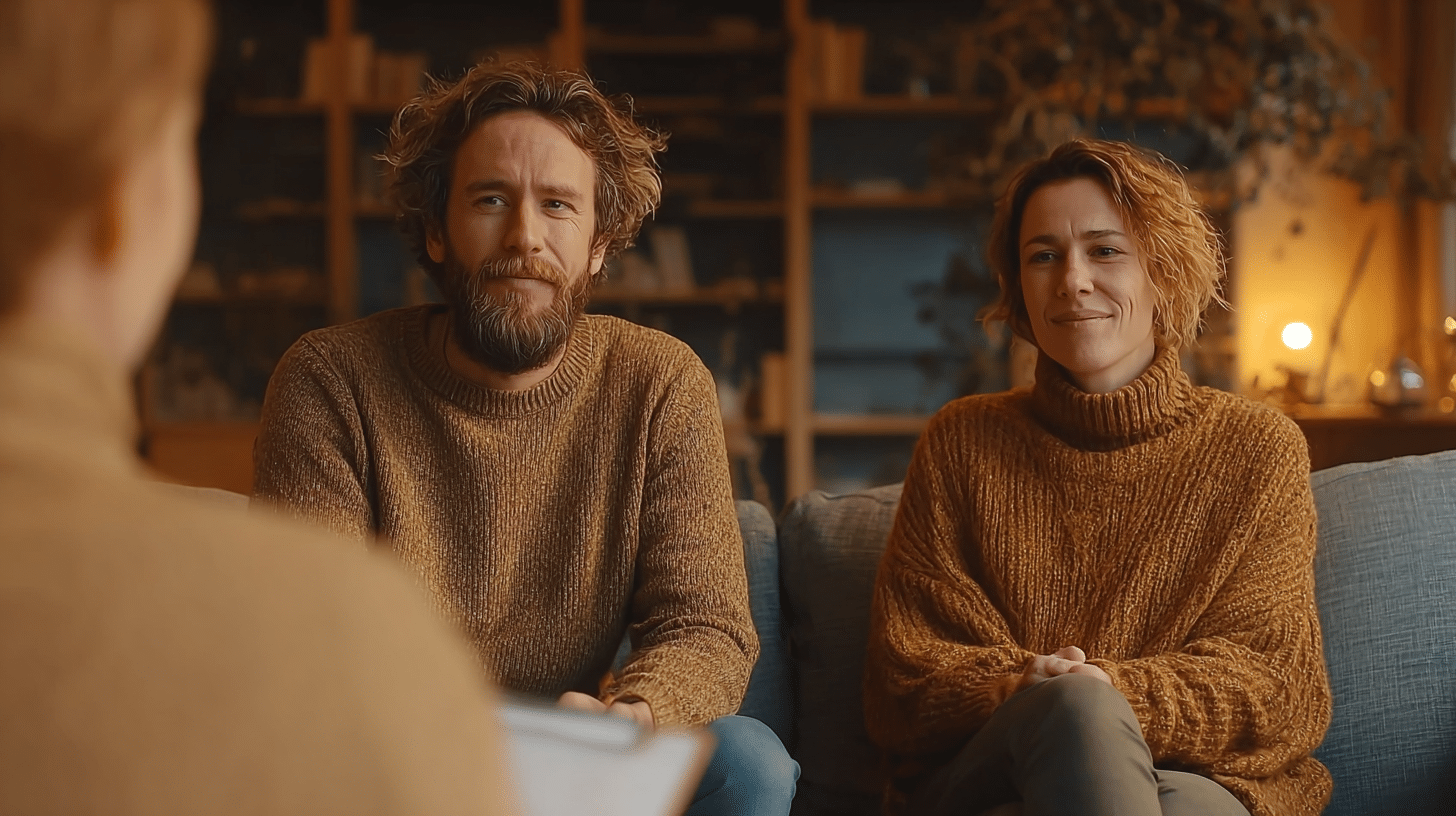 a representation of a couple in Charlotte attending their first couples therapy session