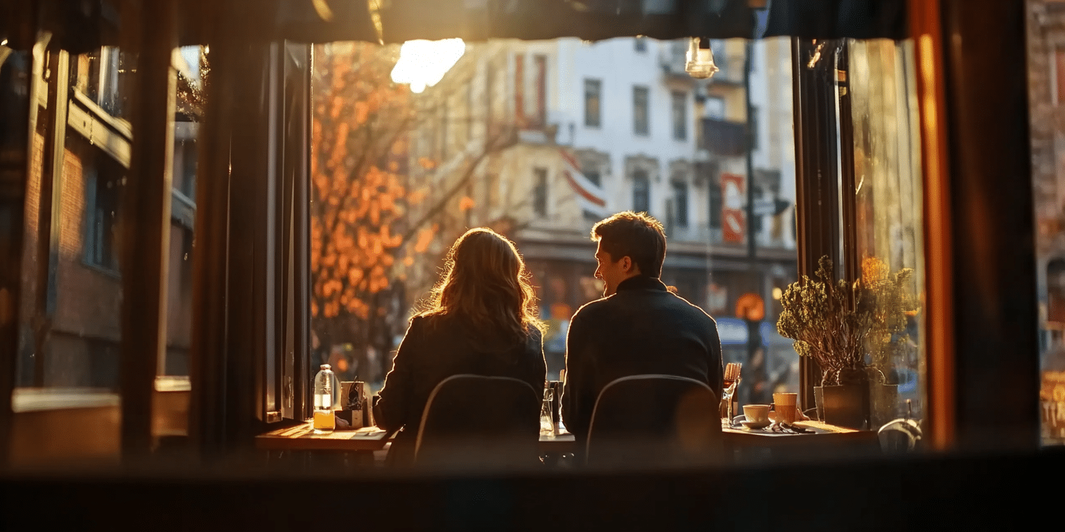 a couple sitting in a cafe in Charlotte after a couples therapy session