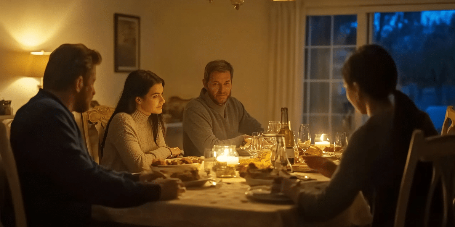 a family have a calm and respectful conversation about politics 