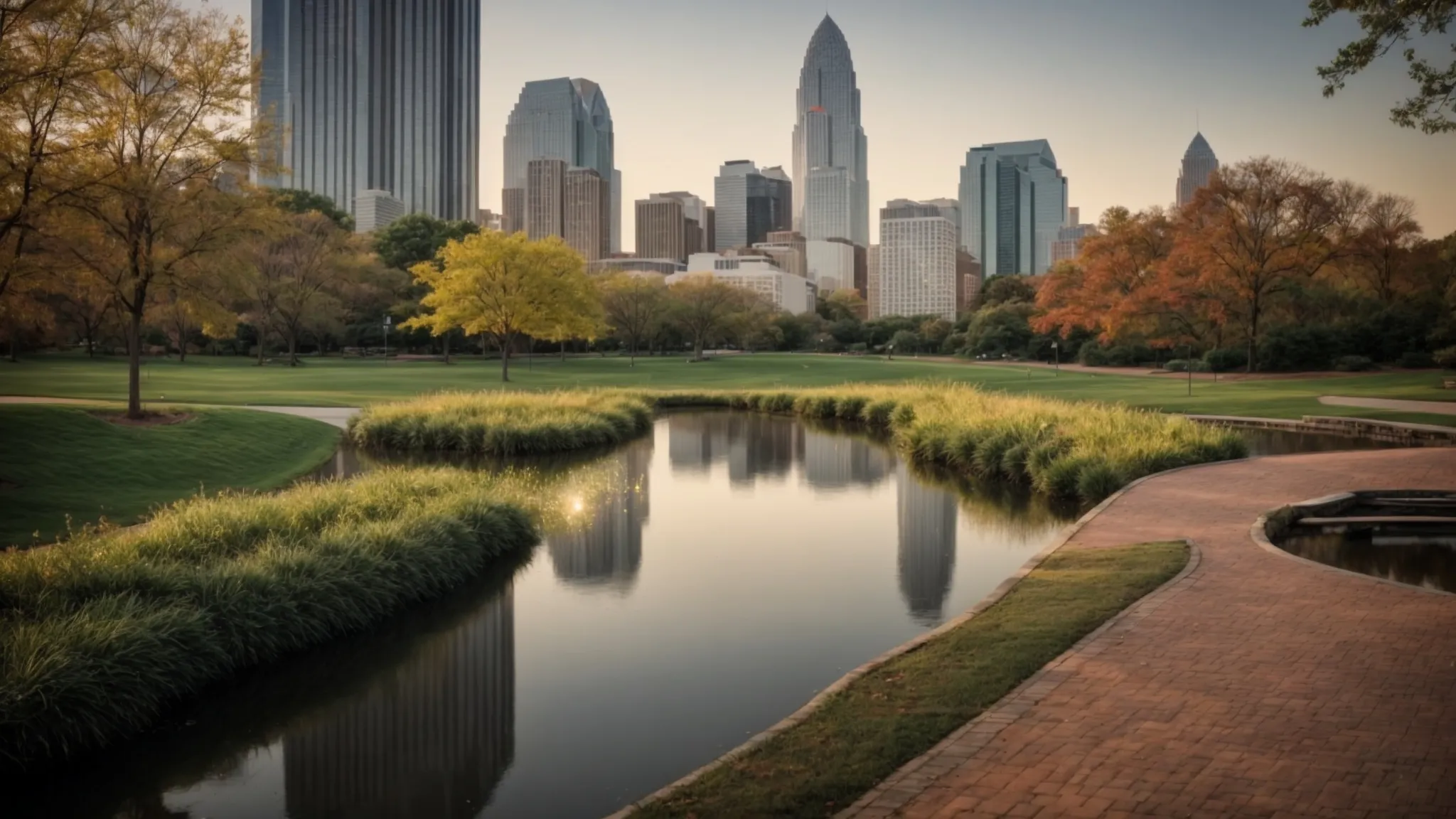 a serene park in the midst of charlotte's bustling skyline offers a tranquil escape for city dwellers.